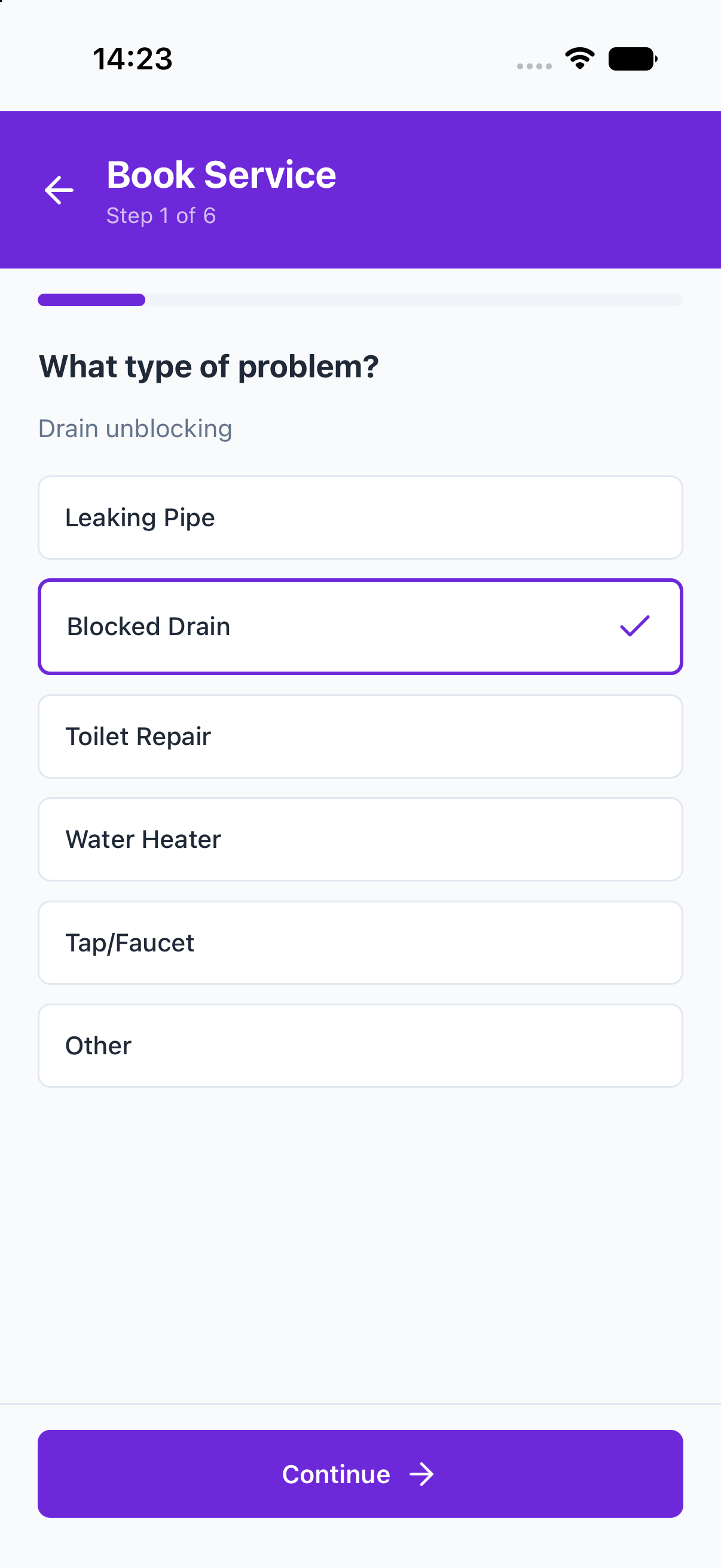 Guided booking screen