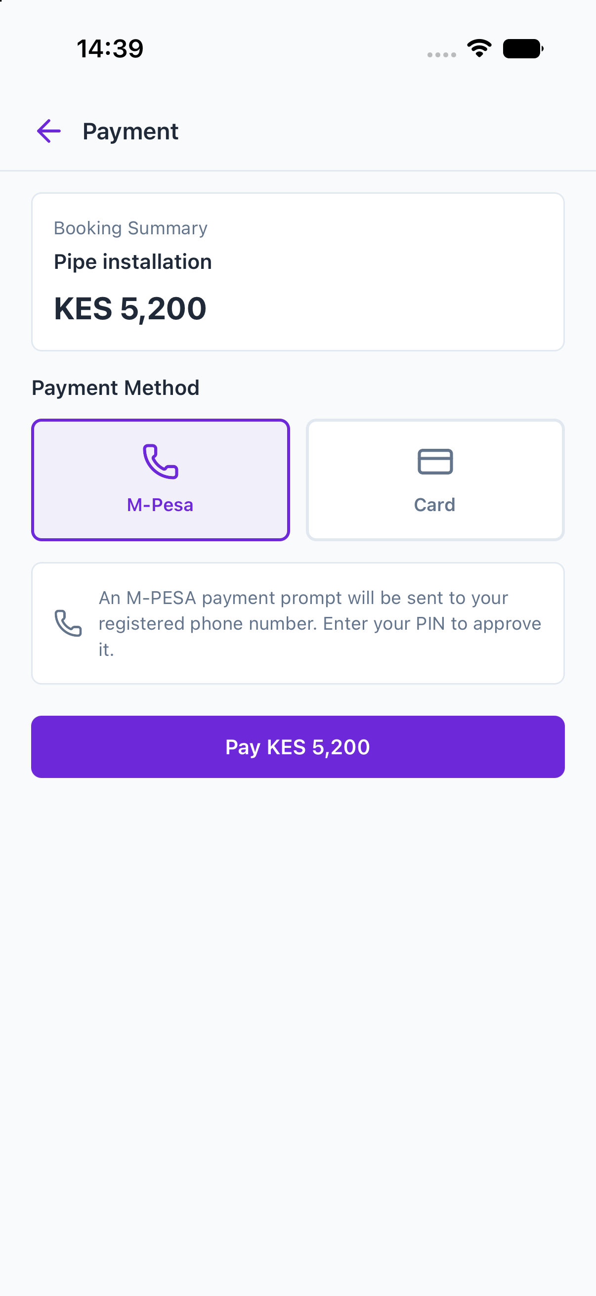 In-app payment screen